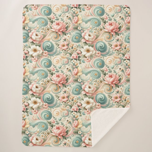 Whimsical Floral Swirls in Pastel  Sherpa Blanket (Front)