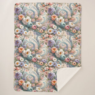 Whimsical Floral Swirls in Pastel Sherpa Blanket
