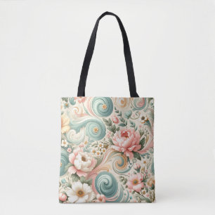 Whimsical Floral Swirls in Pastel Tote Bag