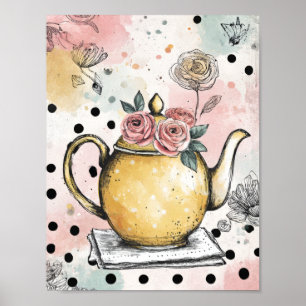 Whimsical Floral Teapot – Cozy Cottagecore Poster