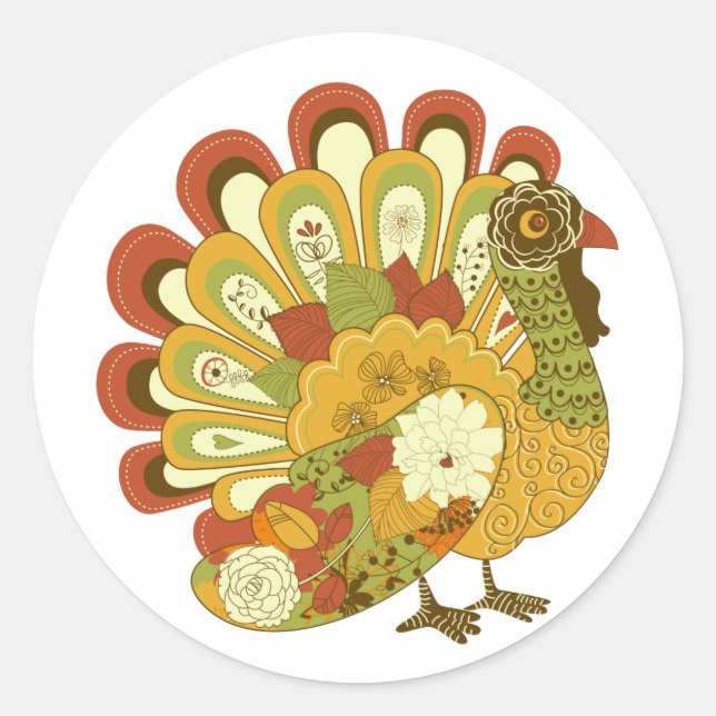 Whimsical Floral Turkey Thankgiving Sticker (Front)
