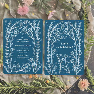Whimsical Floral Vines Cute Birthday Party Custom  Invitation