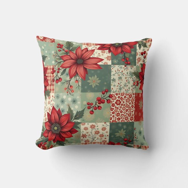 Whimsical Floral Vintage Christmas Quilt Pattern Cushion (Front)
