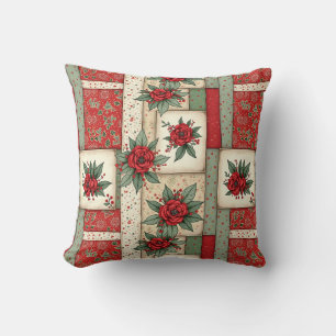 Whimsical Floral Vintage Christmas Quilt Pattern Cushion