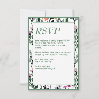Whimsical Floral Watercolor Wedding RSVP Card
