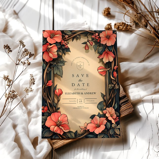 Whimsical Floral Wedding Art Nouveau Save The Date (Creator Uploaded)