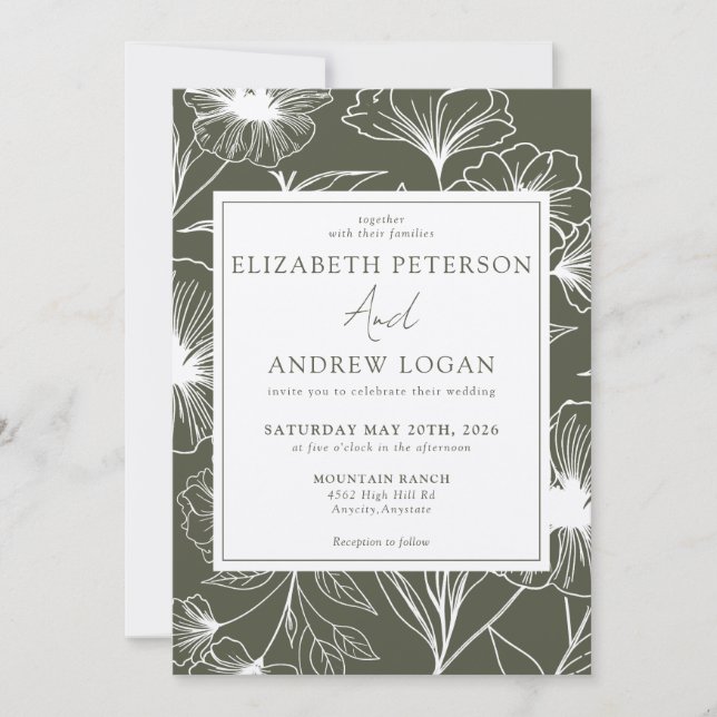 Whimsical Floral Wedding Invitation (Front)