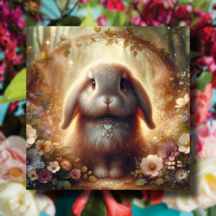 Whimsical Floral Woodland Easter Bunny  Holiday Card