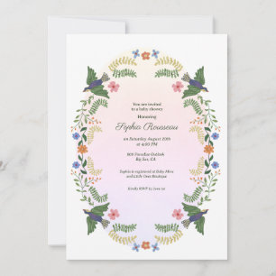 Whimsical Floral Wreath Baby Shower Invitation
