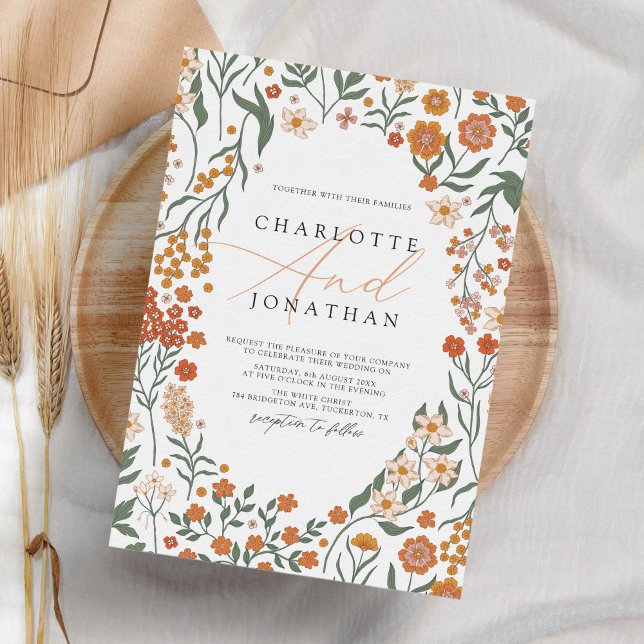 Whimsical Floral Wreath Colourful Wedding Invitation (Creator Uploaded)