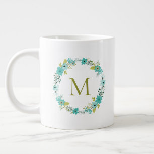Whimsical Floral Wreath Monogram Large Coffee Mug