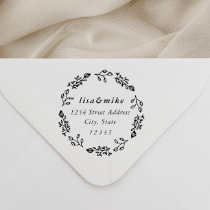 Whimsical Floral Wreath Wedding Return Address Self-inking Stamp