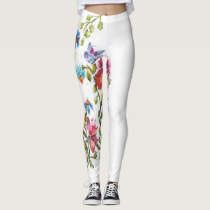 WHIMSICAL FLORALS WITH A YELLOW BIRD LEGGINGS