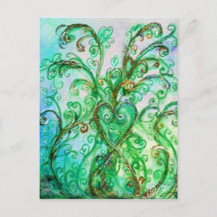 WHIMSICAL FLOURISHES bright green blue white Postcard