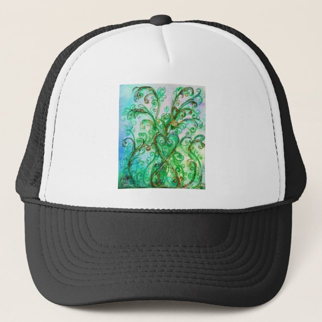 WHIMSICAL FLOURISHES bright green blue yellow Trucker Hat (Front)
