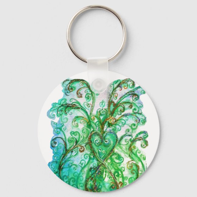 WHIMSICAL FLOURISHES bright green yellow blue Key Ring (Front)
