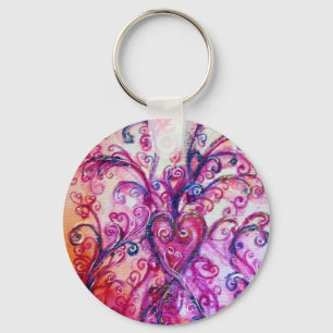 WHIMSICAL FLOURISHES bright pink purple white Key Ring