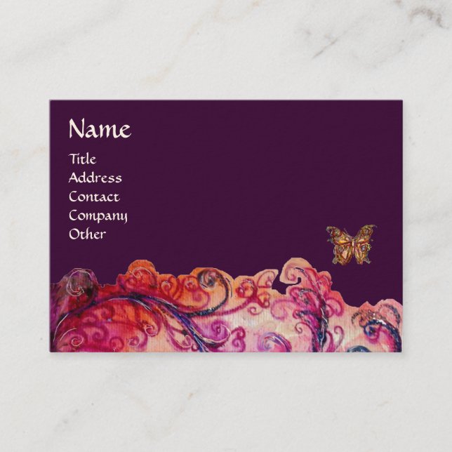 WHIMSICAL FLOURISHES bright red ,pink purple blue Business Card (Front)