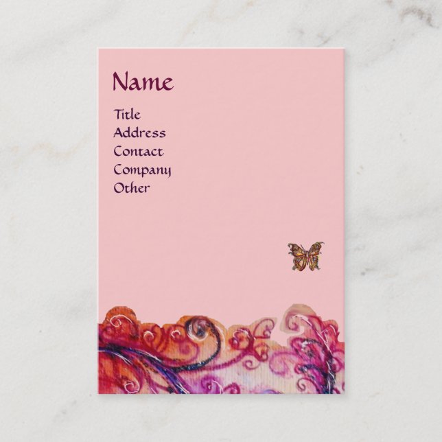 WHIMSICAL FLOURISHES bright red ,pink purple Business Card (Front)
