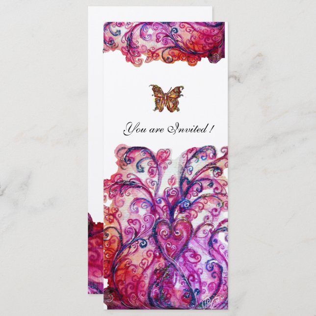 WHIMSICAL FLOURISHES bright red pink purple silver Invitation (Front/Back)