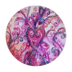 WHIMSICAL FLOURISHES bright red pink white Cutting Board