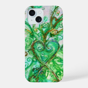WHIMSICAL FLOURISHES bright teal green white iPhone 15 Case