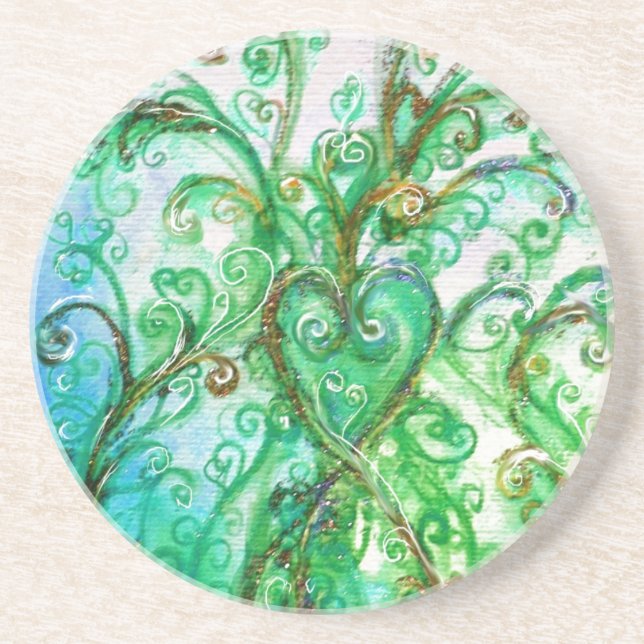 WHIMSICAL FLOURISHES  green blue Coaster (Front)