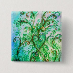 WHIMSICAL FLOURISHES Green Blue Floral Heart 15 Cm Square Badge