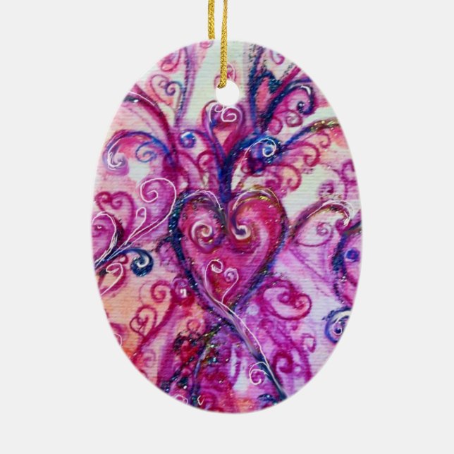 WHIMSICAL FLOURISHES HEART bright pink fuchsia Ceramic Ornament (Back)
