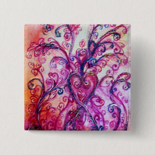 WHIMSICAL FLOURISHES Pink Purple Floral Heart 15 Cm Square Badge