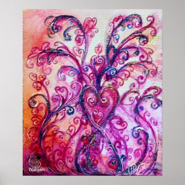 WHIMSICAL FLOURISHES,PINK PURPLE SWIRLS WITH HEART POSTER (Front)