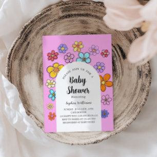 Whimsical Flower Baby Shower – Peach & Pastel  Invitation