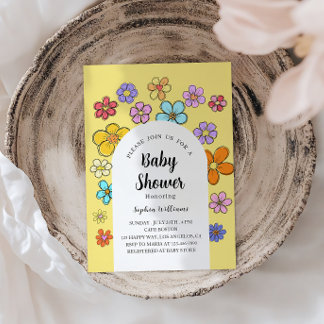 Whimsical Flower Baby Shower – Peach & Pastel  Invitation
