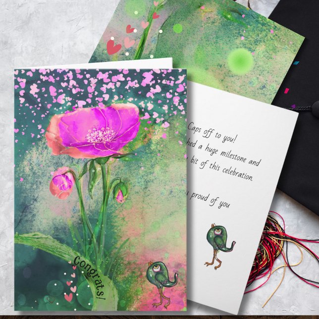 Whimsical Flower & Bird Graduation Congratulation Card (Whimsical Flower & Bird Graduation Congratulation Card)