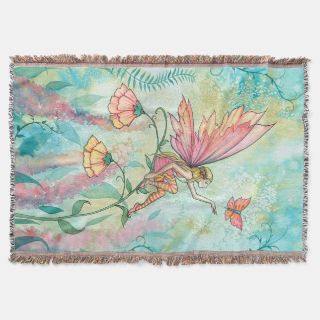 Whimsical Flower Fairy Fantasy Art Throw Blanket (Front)