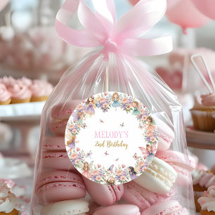 Whimsical flower fairy garden 2nd birthday classic round sticker