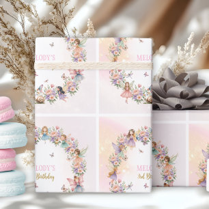 Whimsical flower fairy garden 3rd birthday wrapping paper