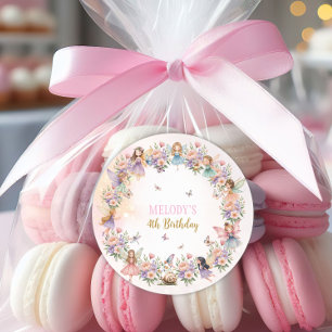 Whimsical flower fairy garden 4th birthday classic round sticker