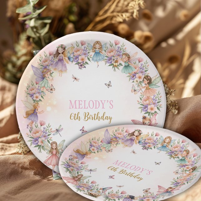 Whimsical flower fairy garden 6th birthday  paper plate (Creator Uploaded)