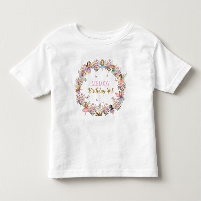 Whimsical flower fairy garden birthday  toddler T-Shirt (Front)
