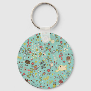 Whimsical Flower Garden Key Ring