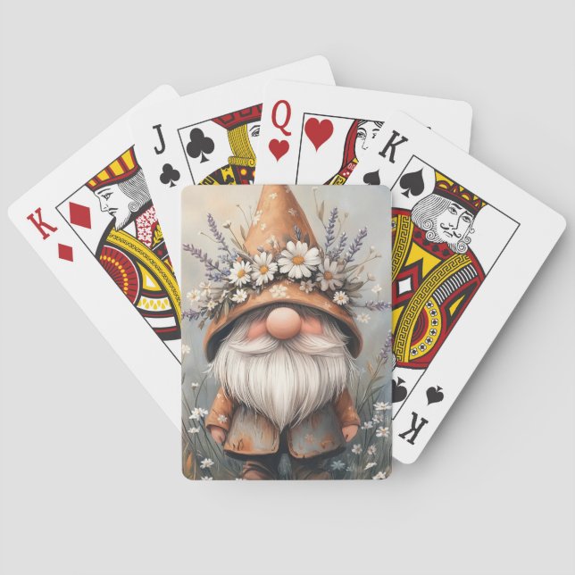 Whimsical Flower Gnome: Adorable Watercolor Art Playing Cards (Back)