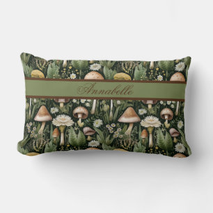 Whimsical Flower Patch on Black Lumbar Lumbar Cushion