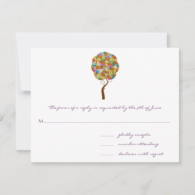 Whimsical Flower Tree Wedding Response Cards (Front)