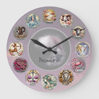 Whimsical Flower Zodiac Sign Large Clock