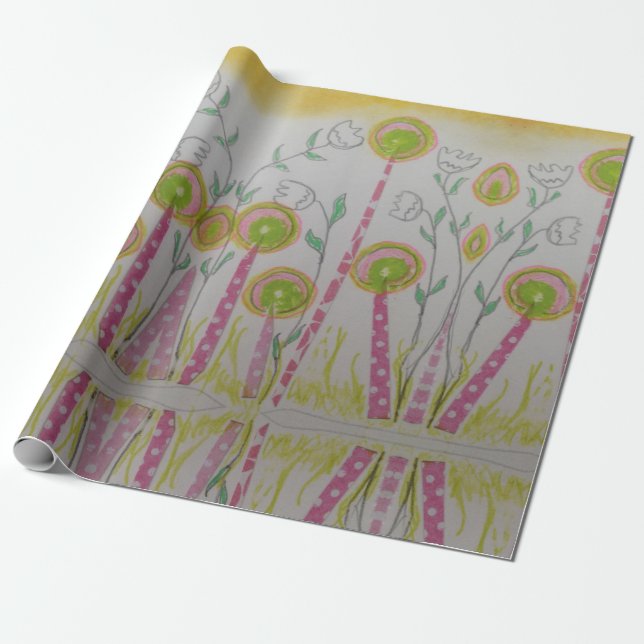 Whimsical Flowered Wrapping Paper (Unrolled)