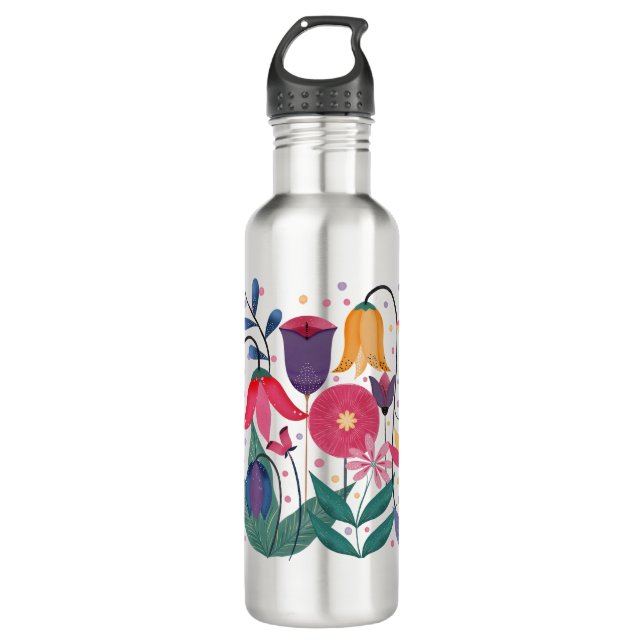 Whimsical Flowers 710 Ml Water Bottle (Front)