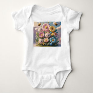 Whimsical Flowers and Bees Baby Clothing Design Bodysuit