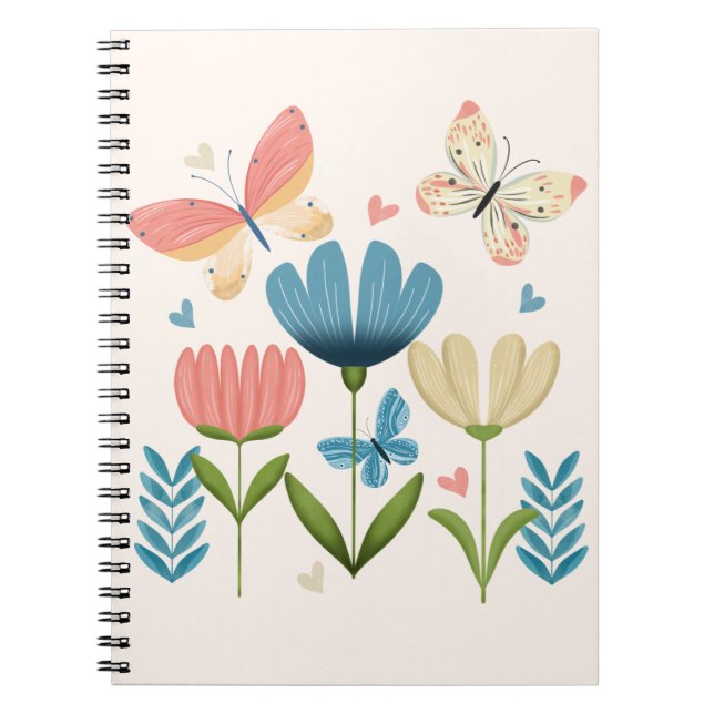 Whimsical Flowers and Butterflies Notebook (Front)