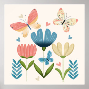 Whimsical Flowers and Butterflies Poster